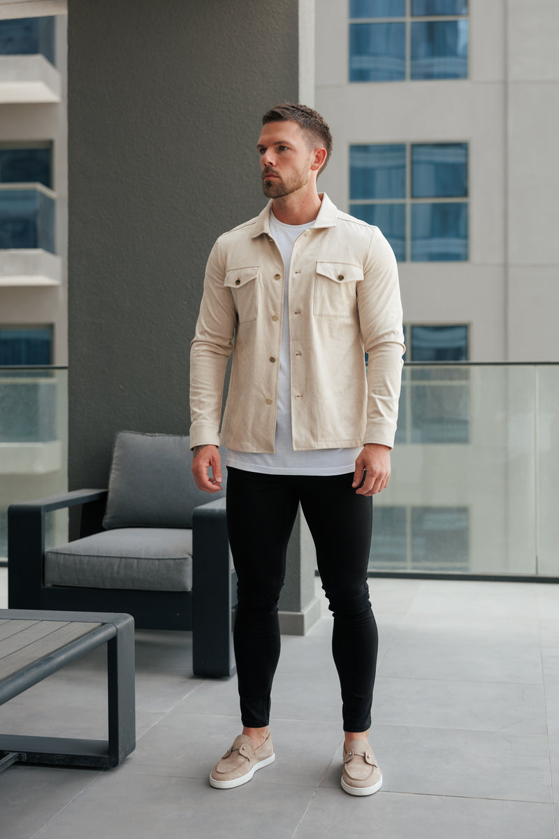 FS Wildleder-Haptik Button-Up-Jacke Beige / Gold - FSN219