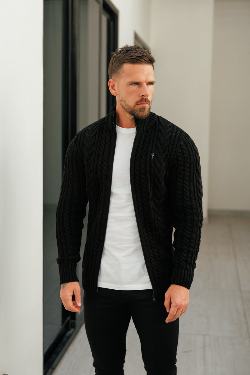 Father Sons Funnel Neck Full Zip Cardigan Black -  FSJ144 (PRE ORDER 21ST DECEMBER)