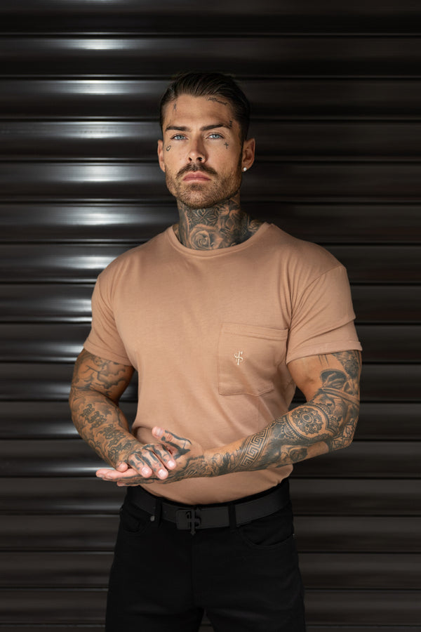 Vater Söhne Taupe Bambus Crew T-Shirt mit Tasche kurze Ärmel- FSH1100