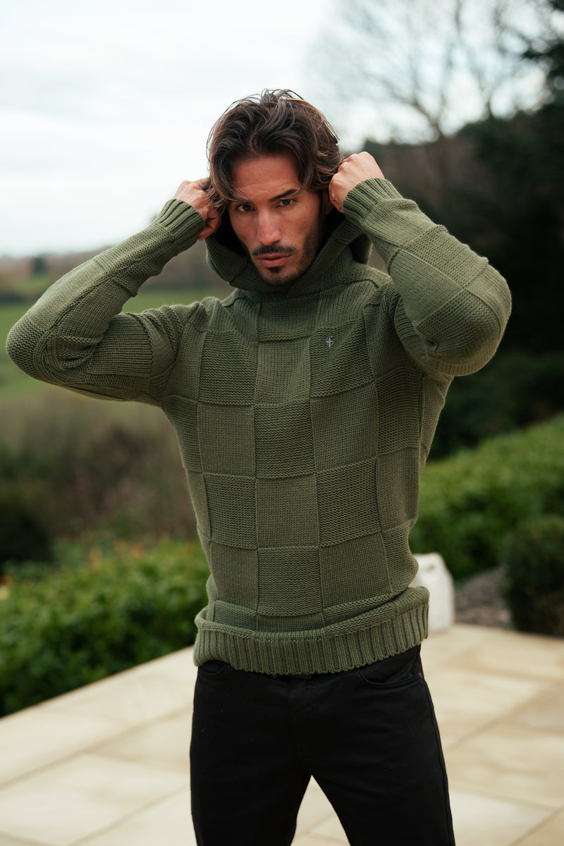 Father Sons Olive Checkerboard Knitted Hoodie - FSJ137 (PRE ORDER 11TH DECEMBER)