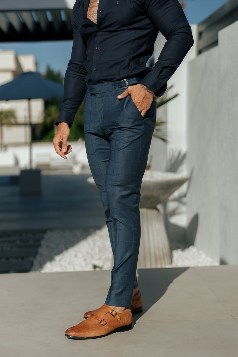 Vater Söhne Slim Formal Navy Self Check Stretch-Hose mit Seitenverstellung - FST030