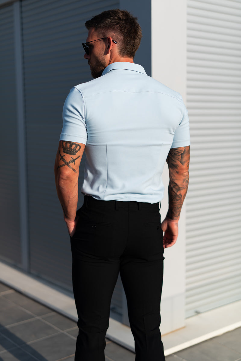 FS Super Slim SS Powder Blue Scuba mit Button Down Kragen - FS1121
