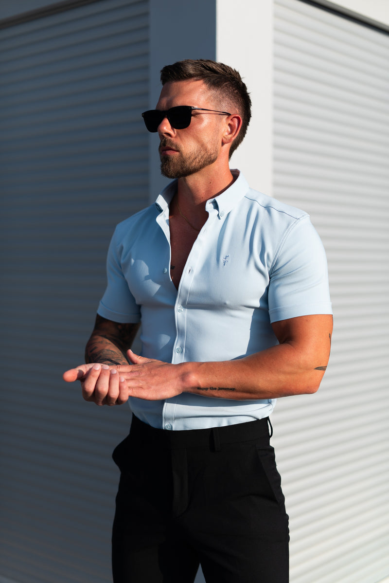 FS Super Slim SS Powder Blue Scuba mit Button Down Kragen - FS1121