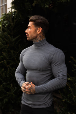 Father Sons Classic Charcoal Ribbed Knit Roll-neck Jumper - FSH954