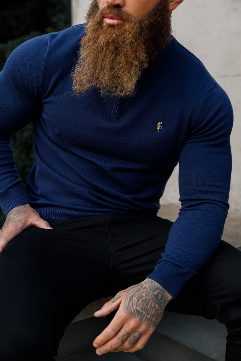 Father Sons Navy Trichterhals-Strickpullover mit 1/2-Reißverschluss – FSN122