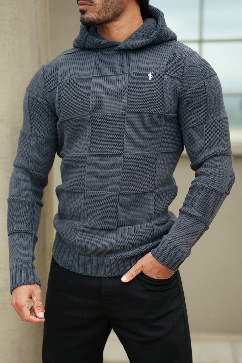 Father Sons Gunmetal Checkerboard Strickhoodie - FSJ136 (VORBESTELLUNG 11. DEZEMBER)