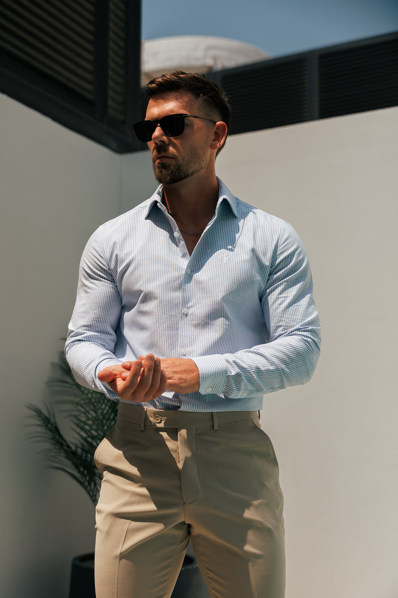 Father Sons Classic Oxford Long Sleeve White / Blue Stripe with Cutaway Collar - FS1174