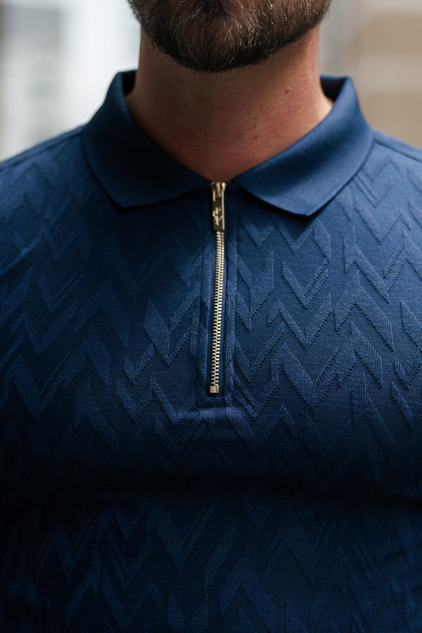 Father Sons Classic Jacquard Navy Chevron Zipped Polo - FSR021