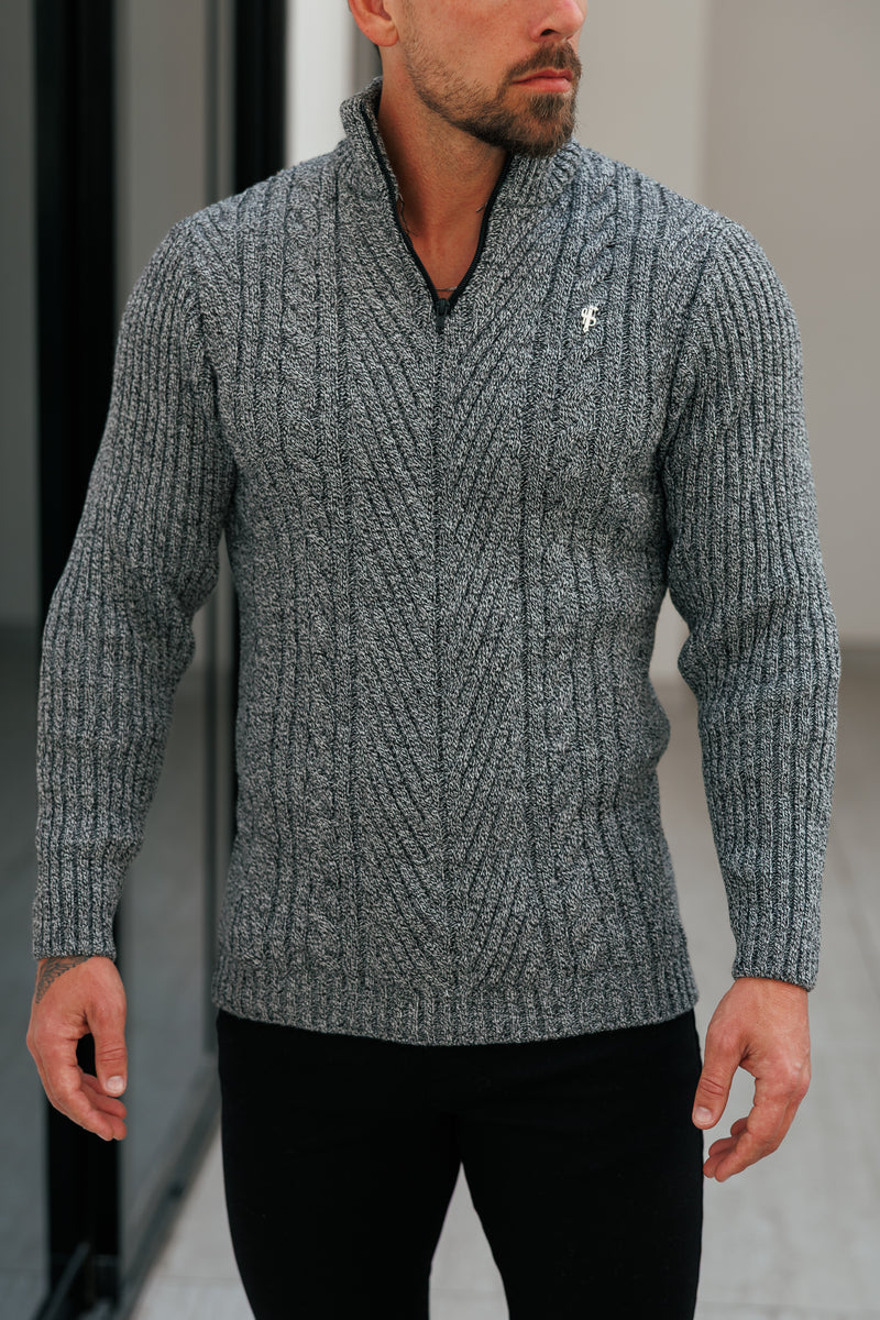 FS Funnel Neck Jumper with Quarter Zip Black / White Two Tone - FSJ154 (PRE ORDER 29TH DECEMBER)