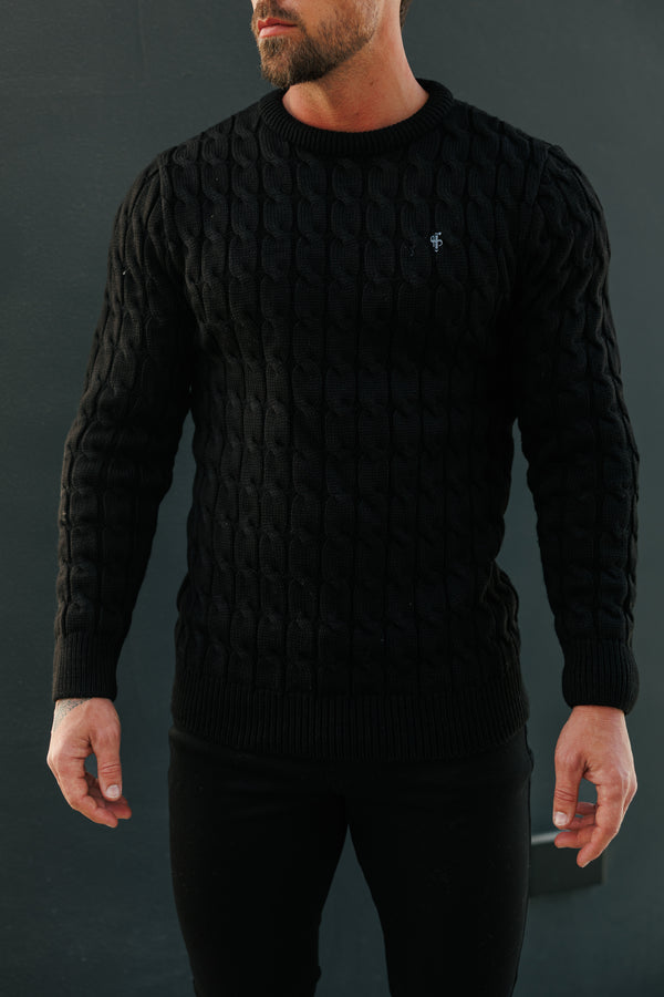 Father Sons Link Weave Knit Black Crew Neck Jumper - FSJ124