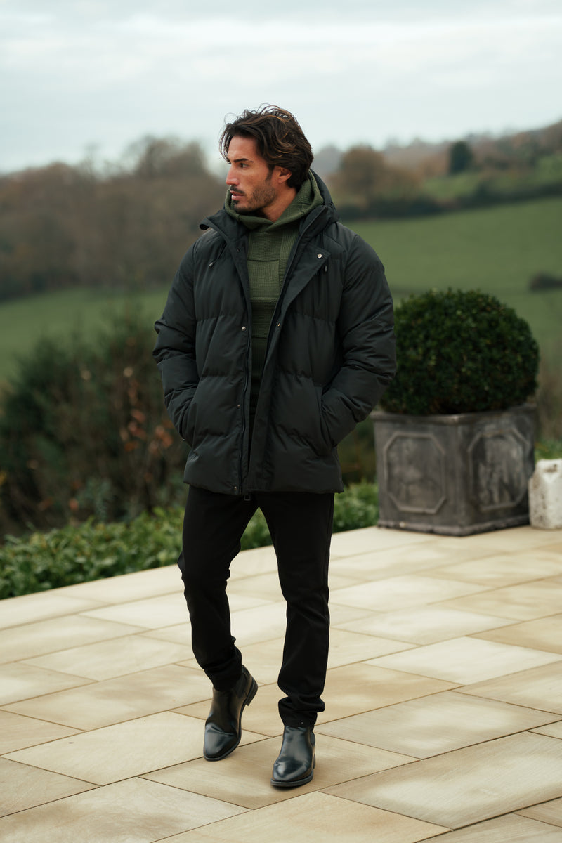 Father Sons Black Padded Coat with Hood - FSN234 (PRE ORDER 15TH DECEMBER)
