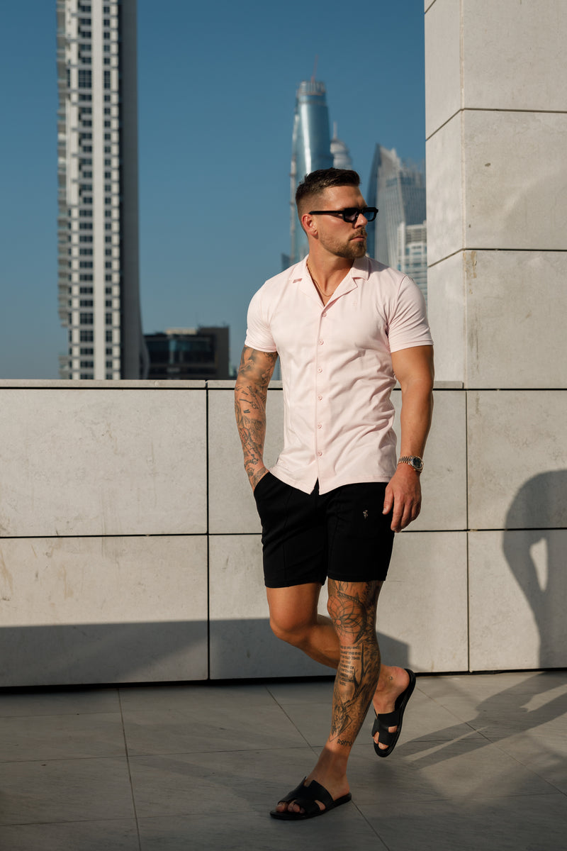 Vater-Sohn-Stretch-Piqué-Hemd mit Revers, kurzärmlig, Rosa – FSH1077