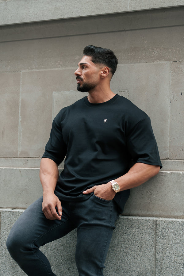 Klassisches, übergroßes T-Shirt mit Rundhalsausschnitt in Schwarz/Gold für Vater und Sohn – FSH1373