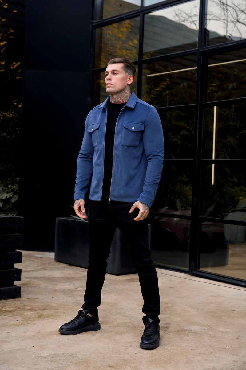 FS Gebürstete, schlichte Jacke mit Reißverschluss, Blau – FSN175