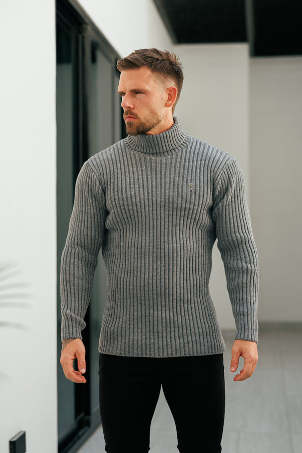 Gerippter Rollkragenpullover in Anthrazit für Vater und Sohn – FSJ117 (VORBESTELLUNG 12. NOVEMBER)
