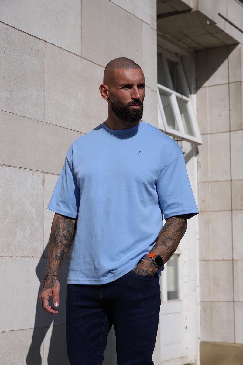 Father Sons Classic Light Blue Oversized Crew T Shirt - FSH872