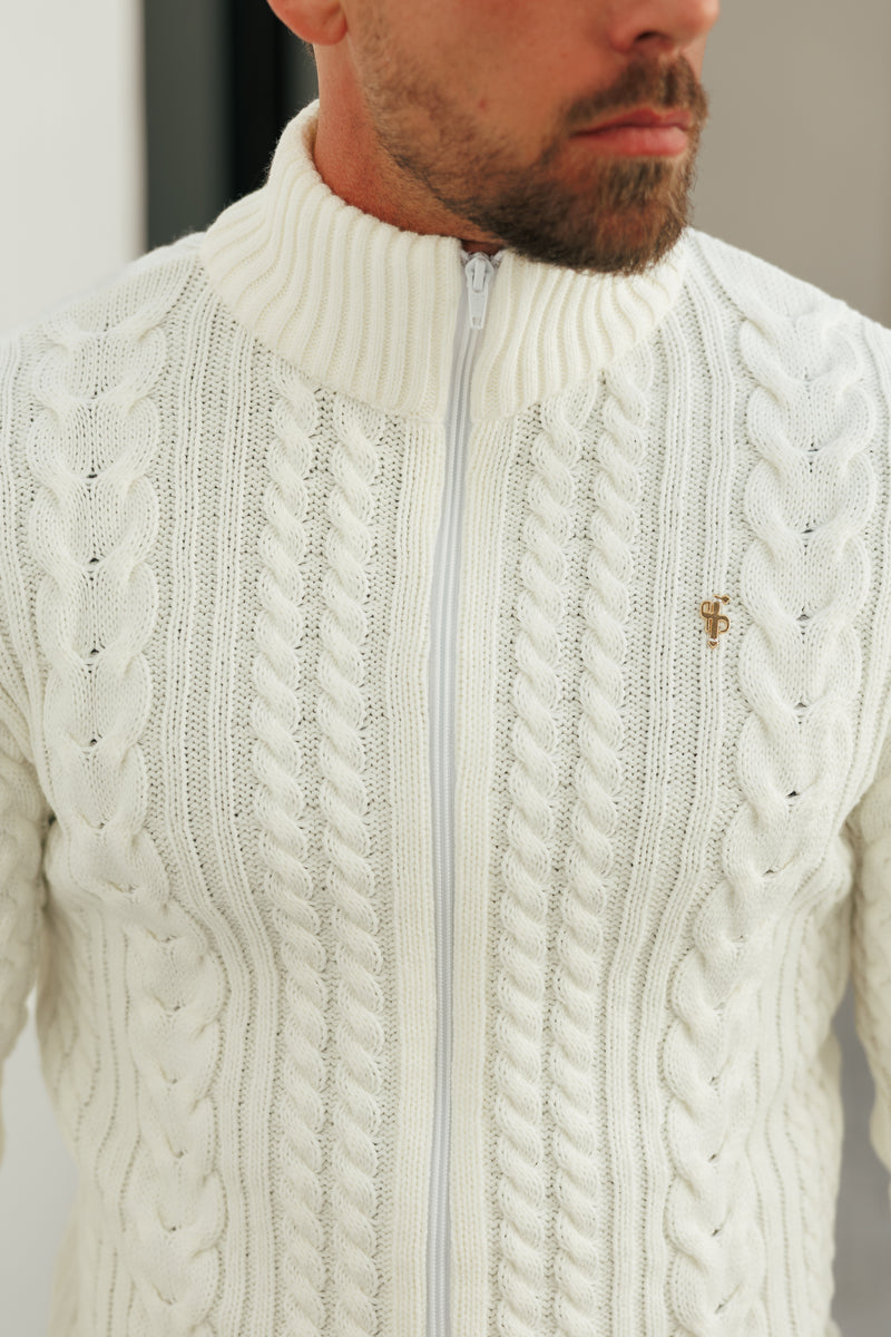 Father Sons Funnel Neck Full Zip Cardigan Cream -  FSJ143 (PRE ORDER 21ST DECEMBER)