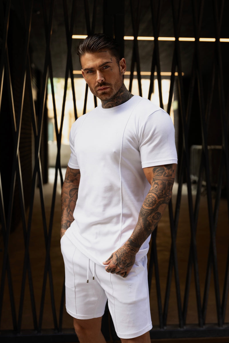 Weißes Rundhals-T-Shirt mit Biesendetail für Vater und Sohn – FSH1047