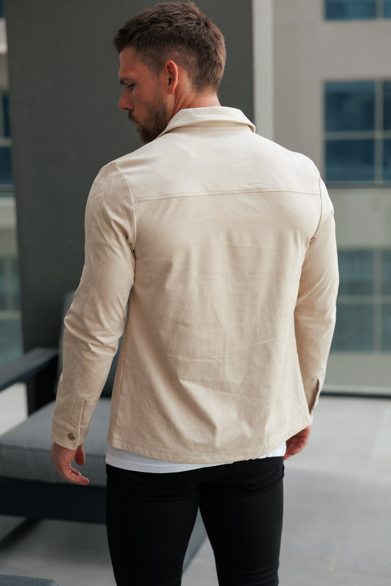 FS Wildleder-Haptik Button-Up-Jacke Beige / Gold - FSN219