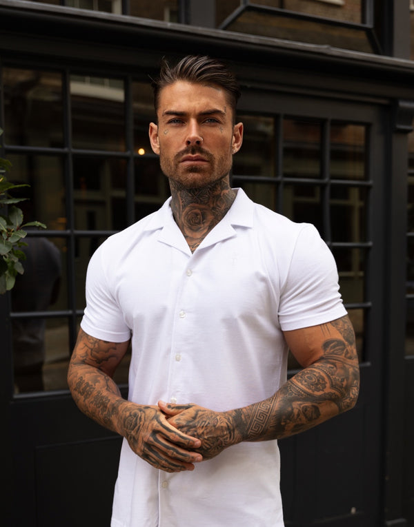 Father Sons Stretch White Pique Revere Shirt Short Sleeve - FSH1070  (PRE ORDER 24TH MAY)