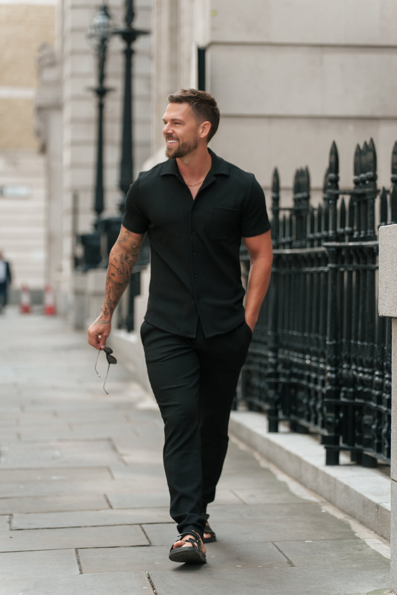 Schmale Jersey-Cord-Hose in Schwarz für Vater und Sohn – FSR016 (VORBESTELLUNG 11. AUGUST)