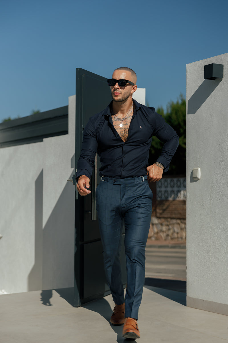 Vater Söhne Super Slim Stretch Navy Side Panel Shirt LS - FS1090