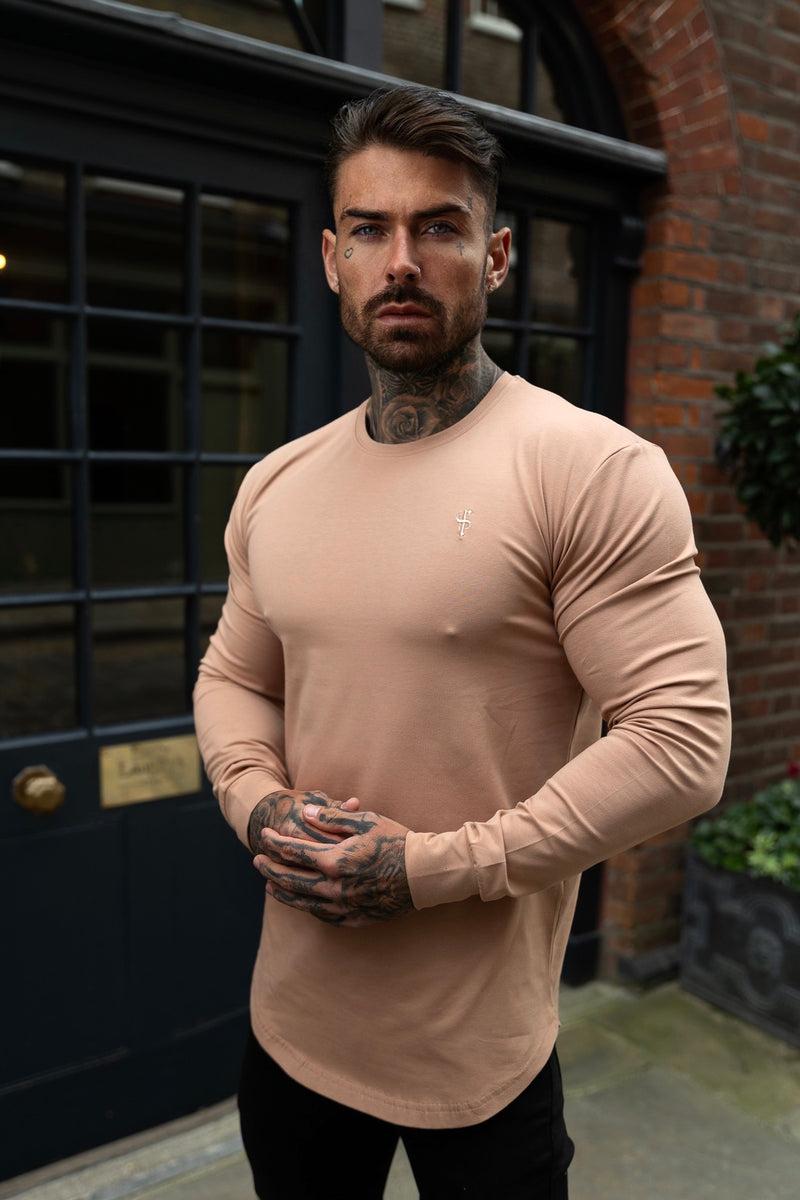 Father Sons Classic Coffee Tonal Curved Hem Long Sleeve Crew T Shirt - FSH1001