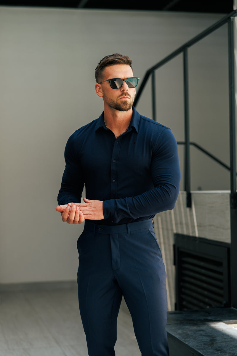 Tailliertes Langarm-Trikot für Vater und Sohn, Marineblau – FSD006