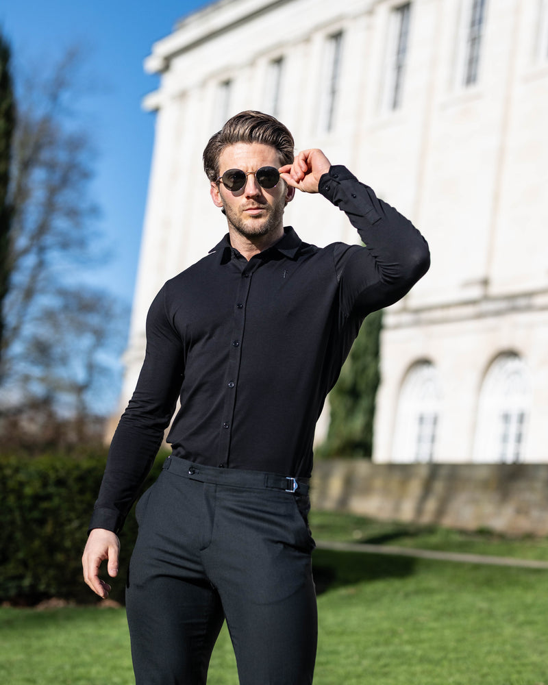 Tailliertes schwarzes Langarmtrikot „Vater und Sohn“ – FSD004