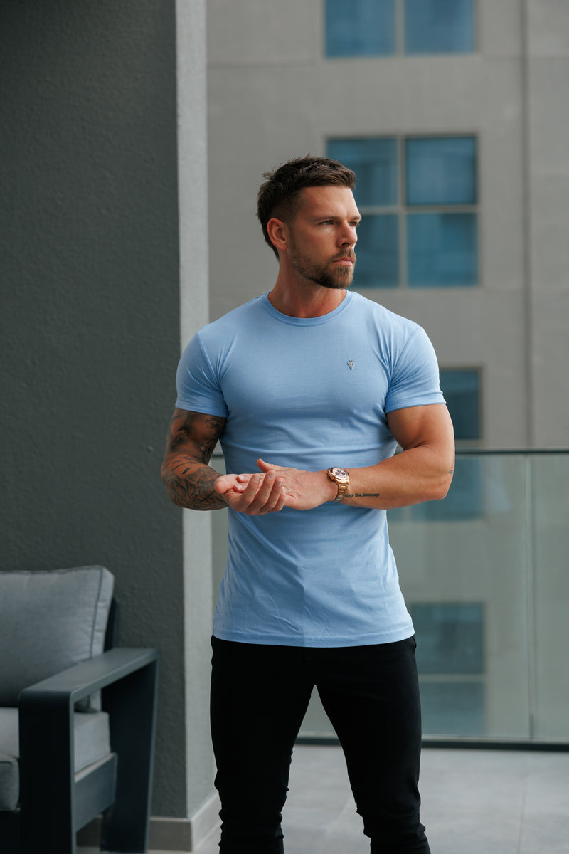 Father Sons Light Blue/ Silver Bamboo Crew T Shirt - FSH1215