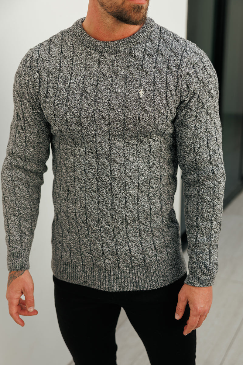 Father Sons Link Weave Knit Black/ White Two Tone Crew Neck Jumper - FSJ132