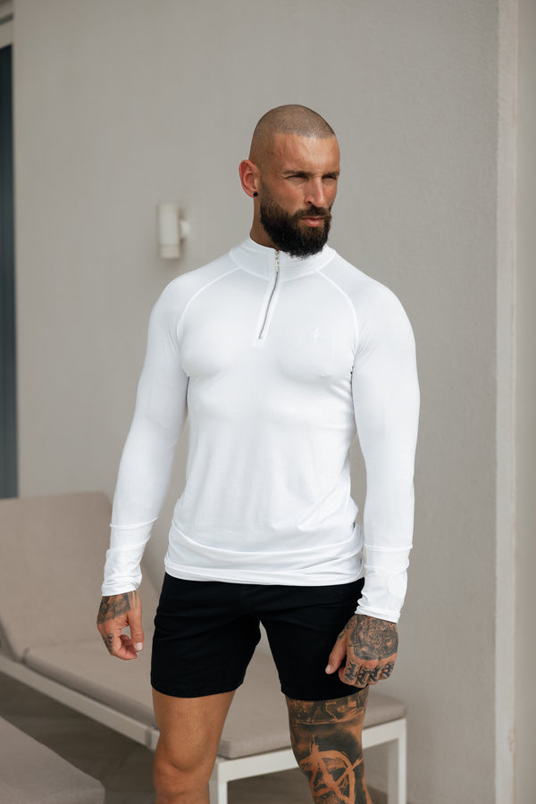 Father Sons Long Sleeve White / Silver Half Zip Gym Top - FSH888