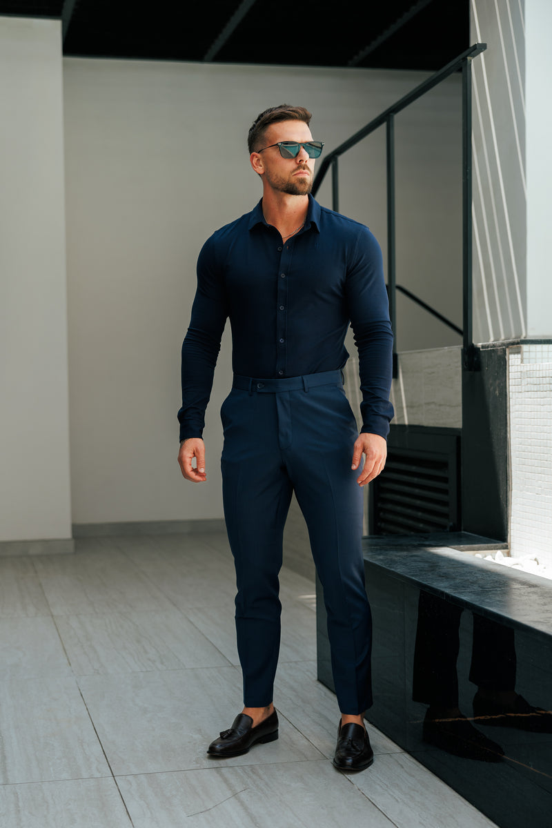 Tailliertes Langarm-Trikot für Vater und Sohn, Marineblau – FSD006