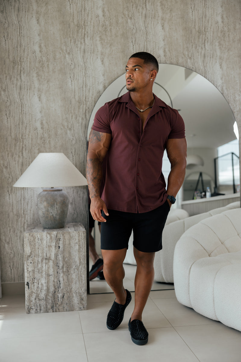 Father Sons Stretch Burgundy Pique Revere Shirt Short Sleeve - FSH1079