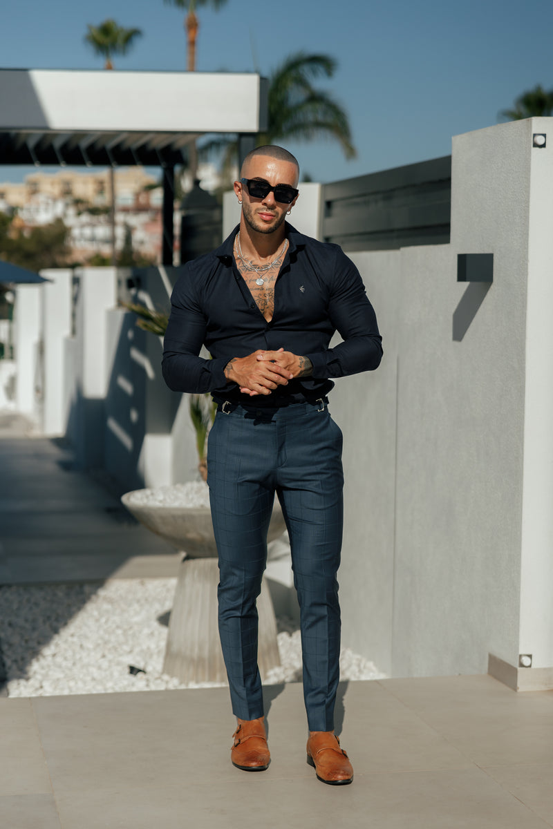 Vater Söhne Slim Formal Navy Self Check Stretch-Hose mit Seitenverstellung - FST030