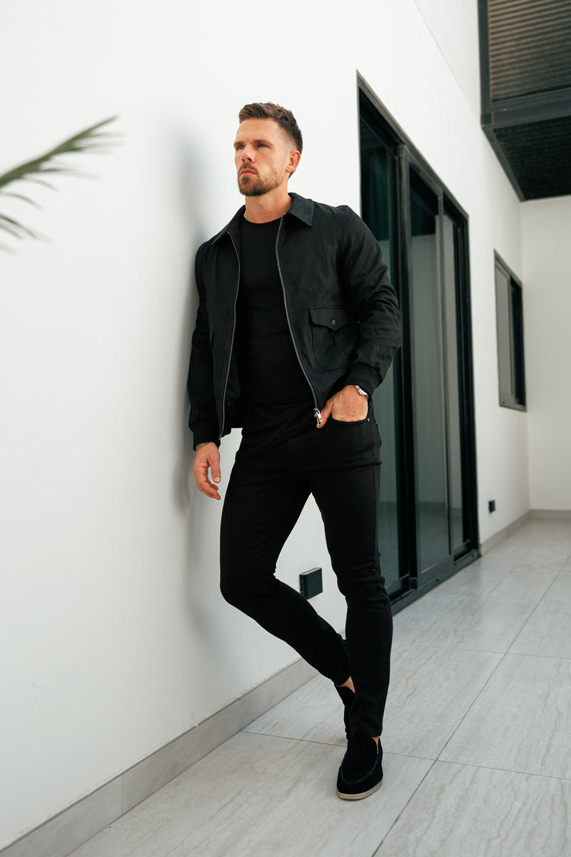 FS Suede Feel Black Bomber Jacket - FSN227