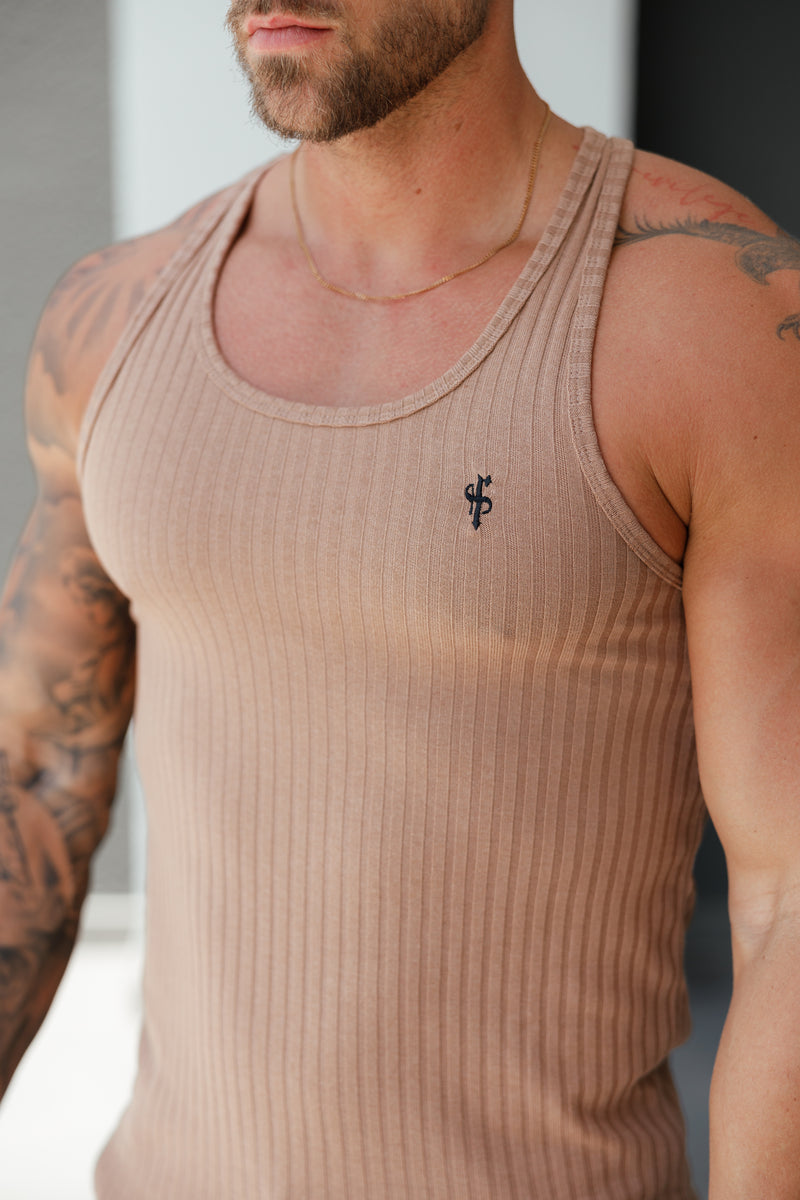 Father Sons Classic Coffee / Black Ribbed Knit Super Slim Vest - FSH1025