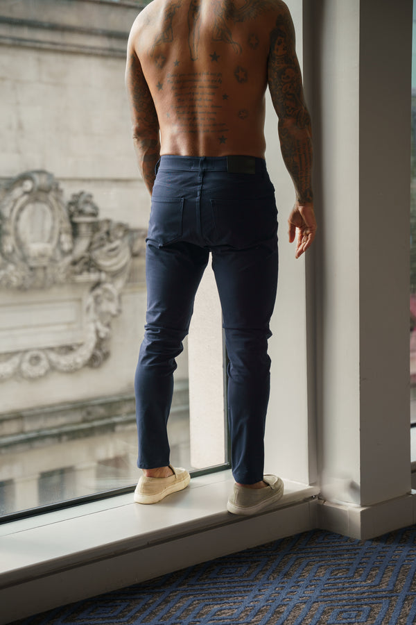 Vater-Sohn-Jeans, ultra-elastisch, Marineblau, entspannt – FSJEAN015