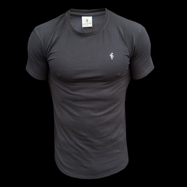 Father Sons klassisches schwarz-weißes Rundhals-T-Shirt mit abgerundetem Saum – FSH923