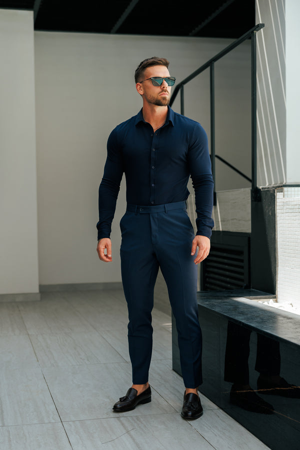 Entspannte, formelle Stretchhose für Vater und Sohn in Marineblau - FSTR022 RELAXED