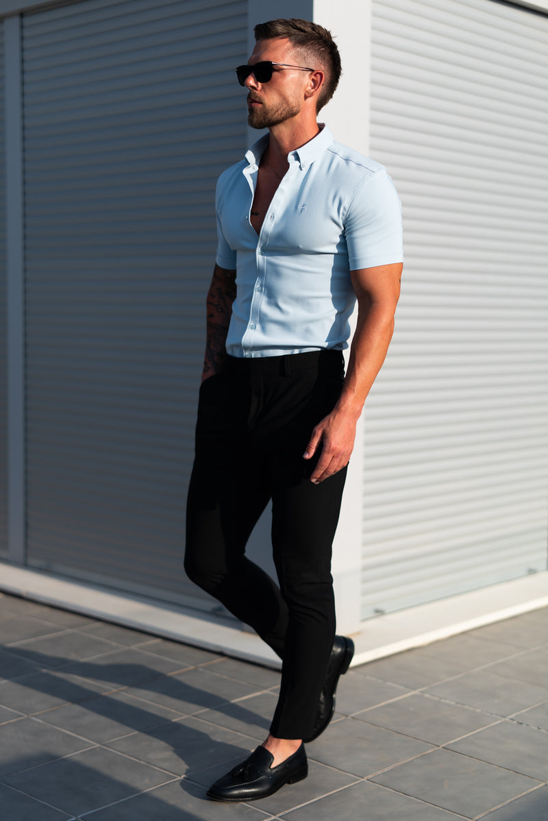 FS Super Slim SS Powder Blue Scuba mit Button Down Kragen - FS1121