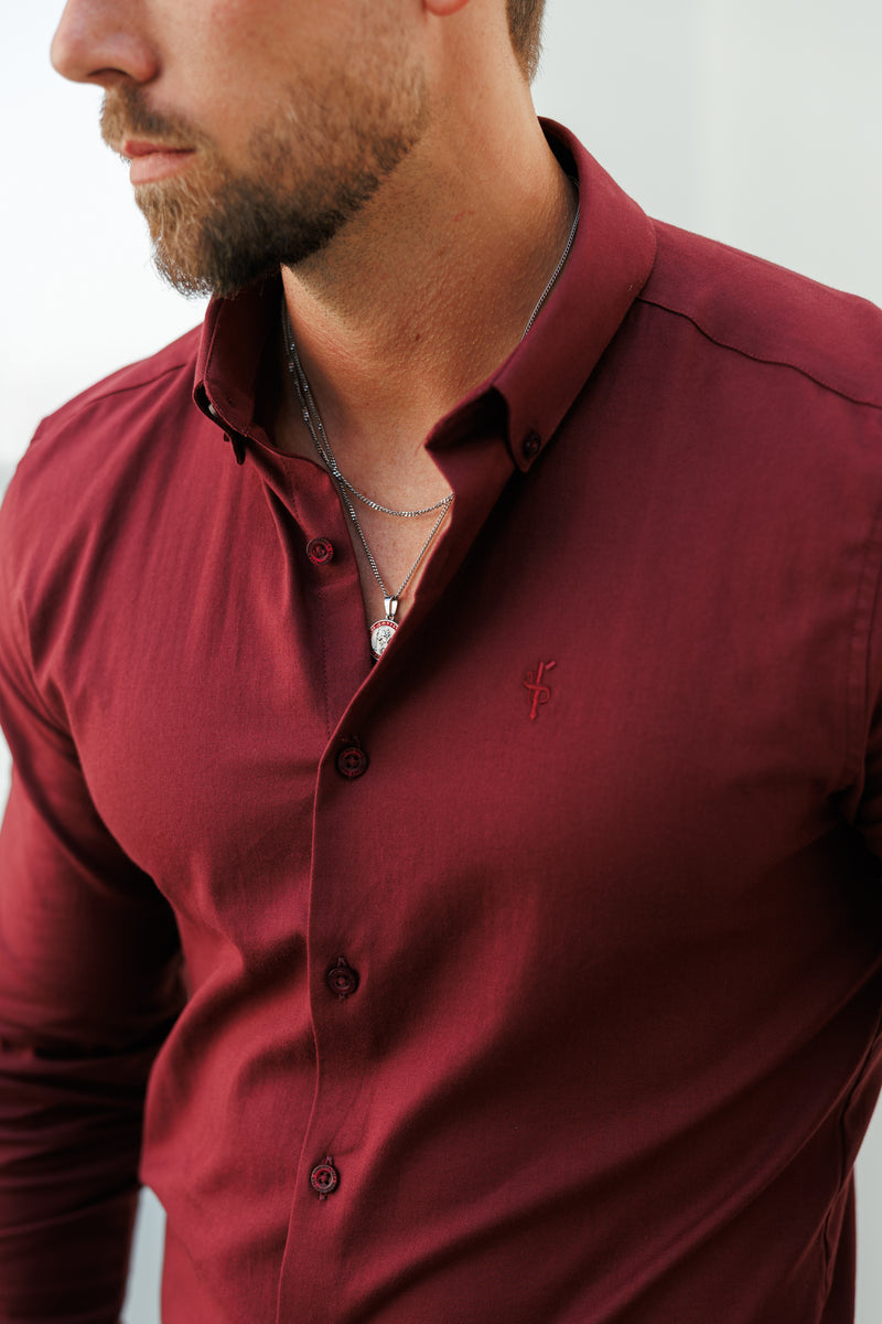 Father Sons Classic Stretch Oxford Long Sleeve Oxblood / Burgundy with Button Down Collar - FS1219