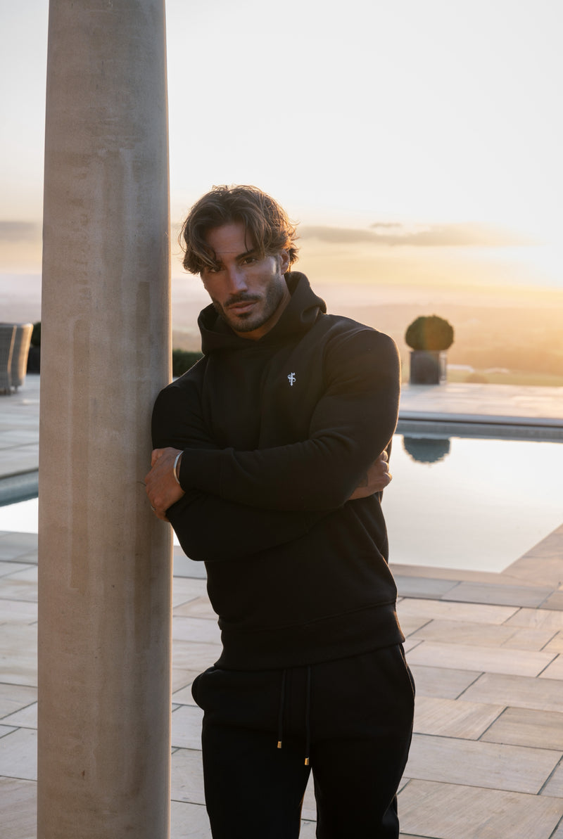 Schwarzer Cargo-Hoodie von Father Sons mit FS-Stickerei – FSH929