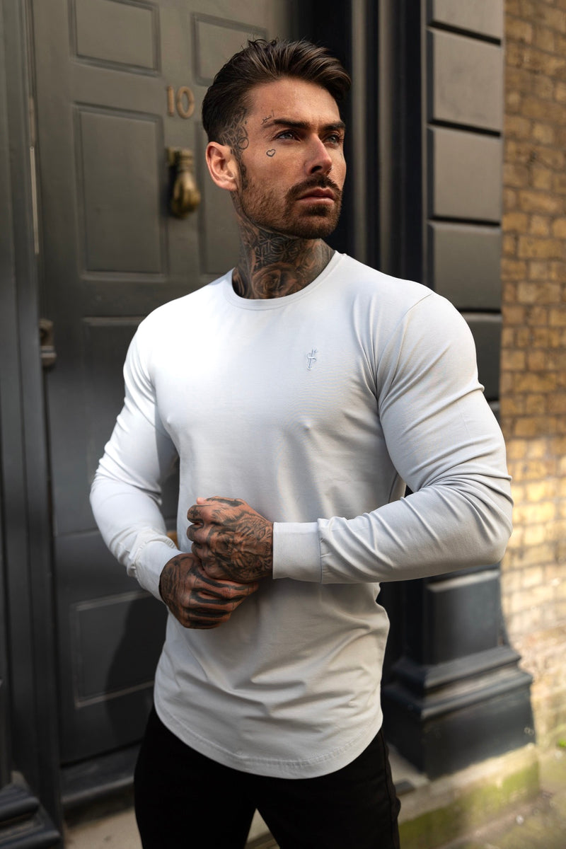 Father Sons Classic Grey Tonal Curved Hem Long Sleeve Crew T Shirt - FSH998