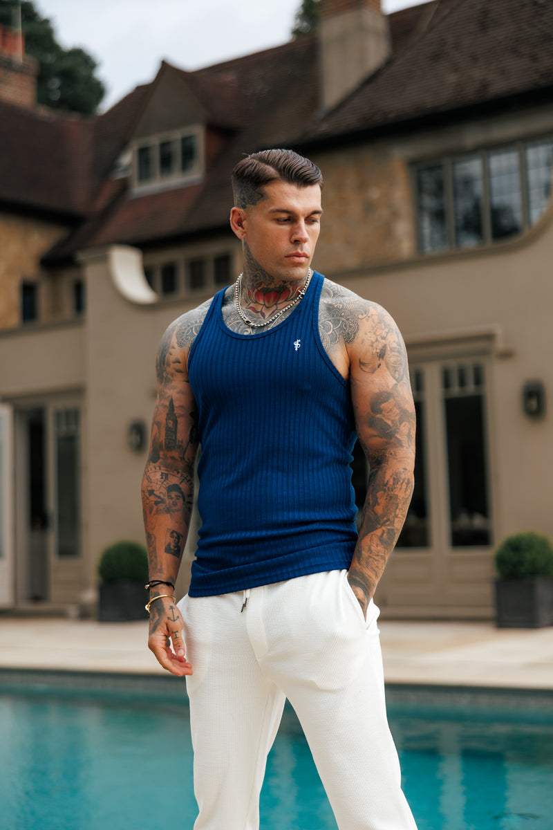 Father Sons Classic New Navy / White Ribbed Knit Super Slim Vest - FSH1328