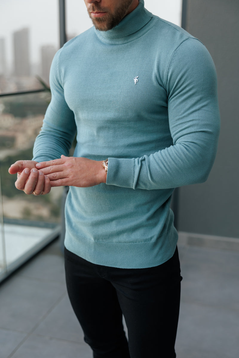 Father Sons klassischer weißer Rollkragenpullover aus Merinowolle mit FS-Stickerei – FSN018