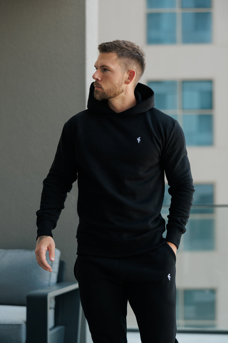 Schwarzer Cargo-Hoodie von Father Sons mit FS-Stickerei – FSH929