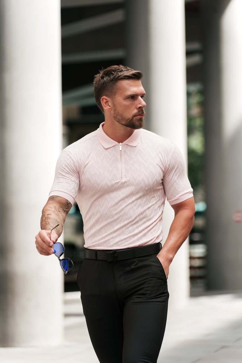 Father Sons Classic Jacquard Pink Chevron Zipped Polo - FSR022