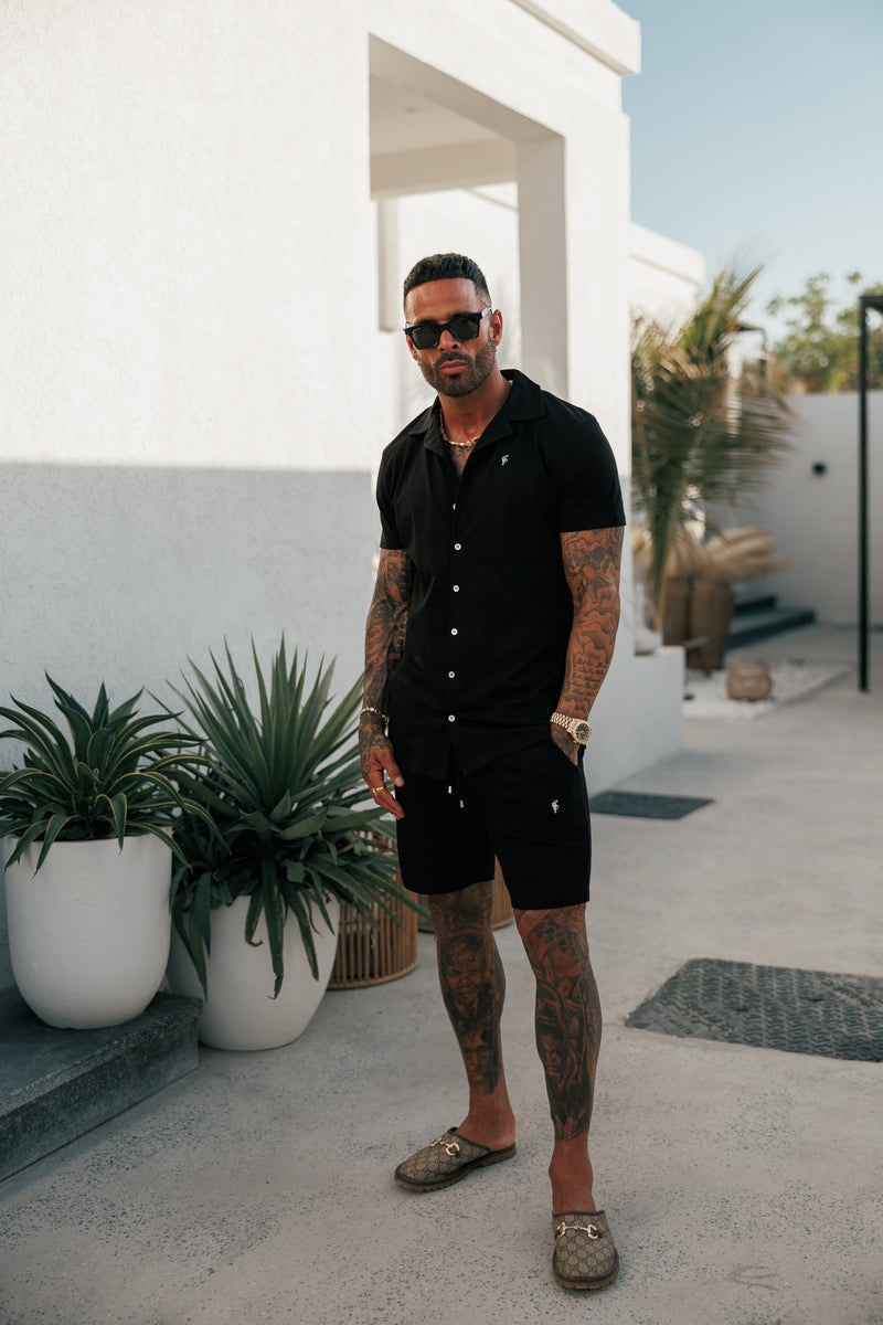 Schwarze Piqué-Shorts für Vater und Sohn – FSH1359 (VORBESTELLUNG 30. MAI)