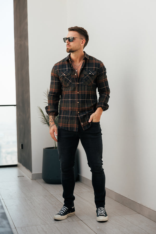 Schwarze, lässige Stretch-Jeans im Used-Look von Vater und Sohn – FSJEAN018
